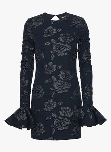 Fitted short dress with floral patterns ROTATE Blue